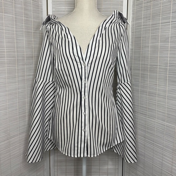 Caroline Constas Persephone Blouse Black and White Striped Size S New with Tags - Picture 1 of 9